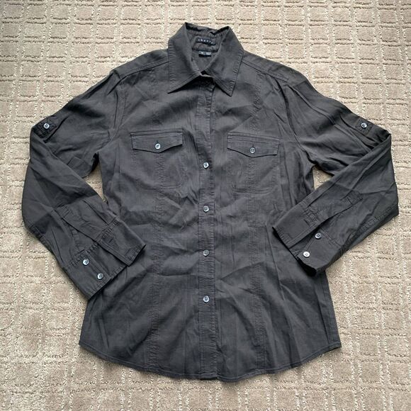 Theory Linen Blend Collared Button Up & Wide Leg Pants Set Y2K - Picture 2 of 16